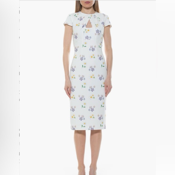 Alexia Admor Dresses & Skirts - Alexia Admor "janine" Crew neck body-con white floral mid length Dress cut out L